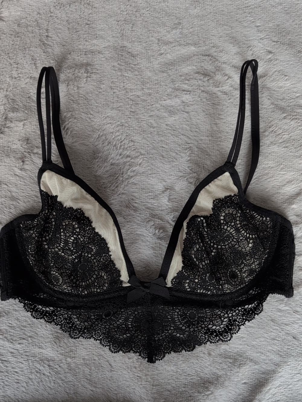 Black Lace Underwrite Bra with Cream Lining - Women Intimates & Sleepwear